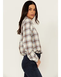 Cleo + Wolf Women's Amy Plaid Print Button-Up Cropped Long Sleeve Flannel Shirt