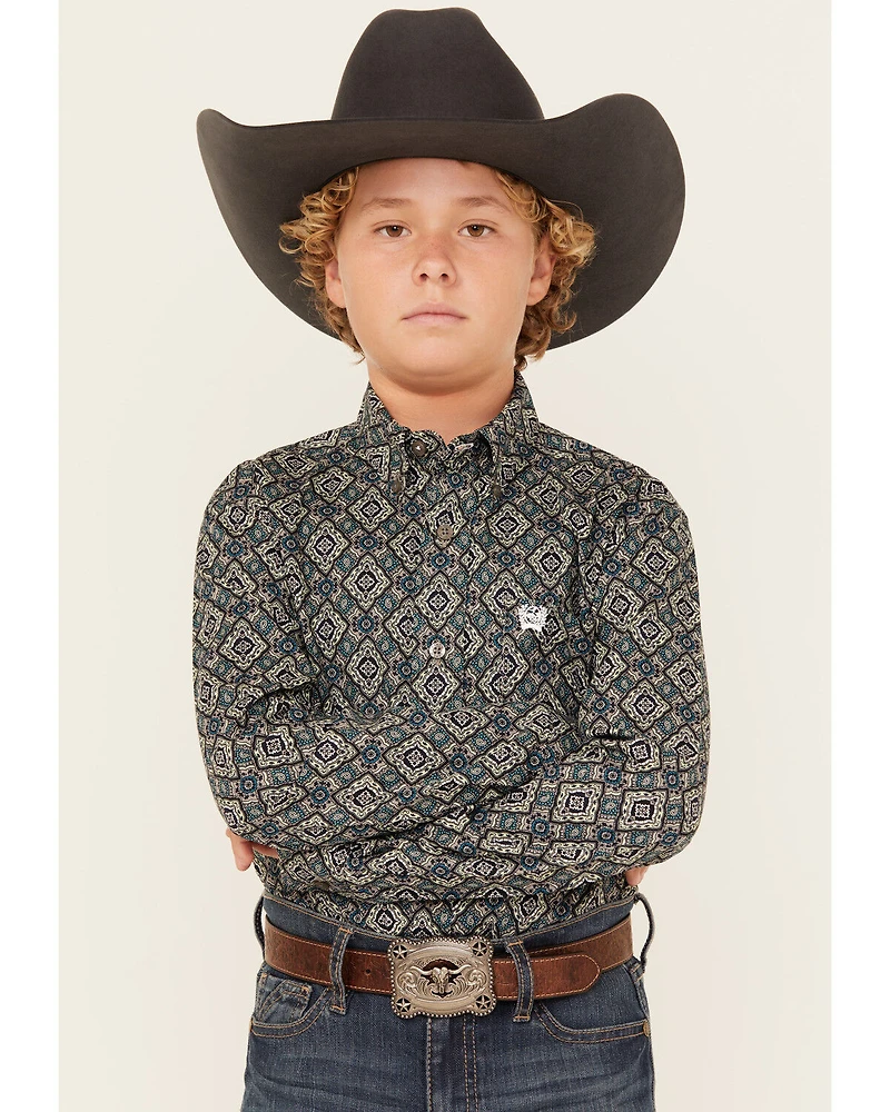 Cinch Boys' Geo Print Long Sleeve Button-Down Western Shirt