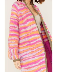 Free People Women's Pink Tiger Knit Duster