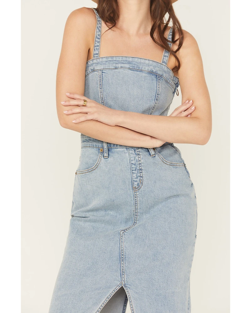 Rock & Roll Denim Women's Light Wash Detachable Strap Midi Dress