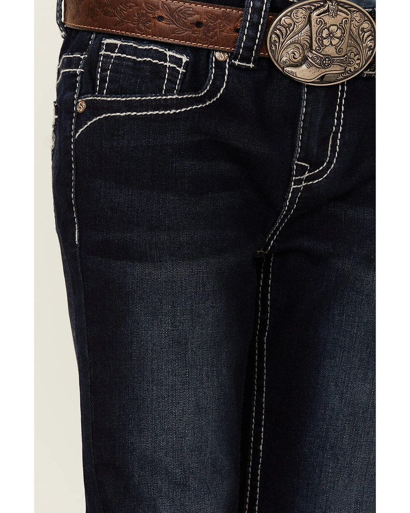 Shyanne Little Girls' Dark Wash Half-Circle Pocket Bootcut Jeans