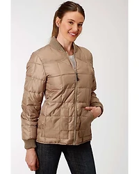 Roper Women's Brown Poly Window Pane Quilted Jacket