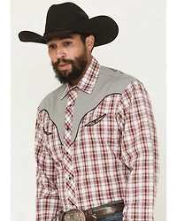 Roper Men's Plaid Print Embroidered Long Sleeve Snap Stretch Western Shirt