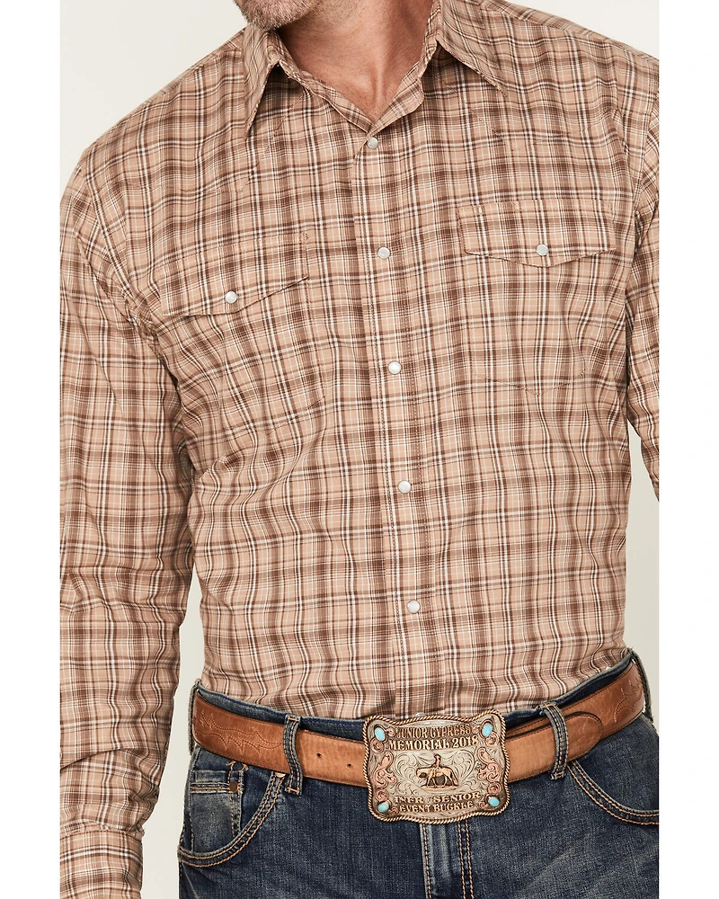 Wrangler Men's Wrinkle Resistant Plaid Print Long Sleeve Snap Stretch Western Shirt