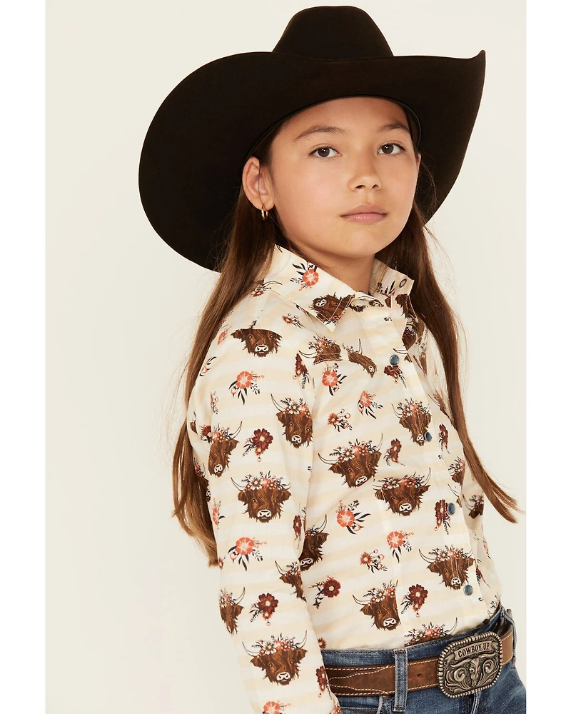 Cruel Girl Girls' Printed Long Sleeve Rhinestone Snap Western Shirt
