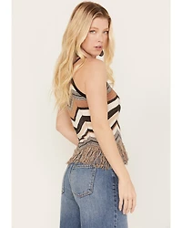 Shyanne Women's Zig Zag Fringe Halter Sweater Tank