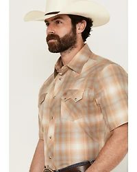 Wrangler Retro Men's Ombre Plaid Print Short Sleeve Snap Western Shirt