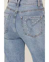Vibrant Denim Women's Medium Wash High Rise Wide Leg Embellished Jeans
