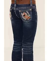 Shyanne Little Girls' Dark Wash Horseshoe Pocket Bootcut Stretch Denim Jeans
