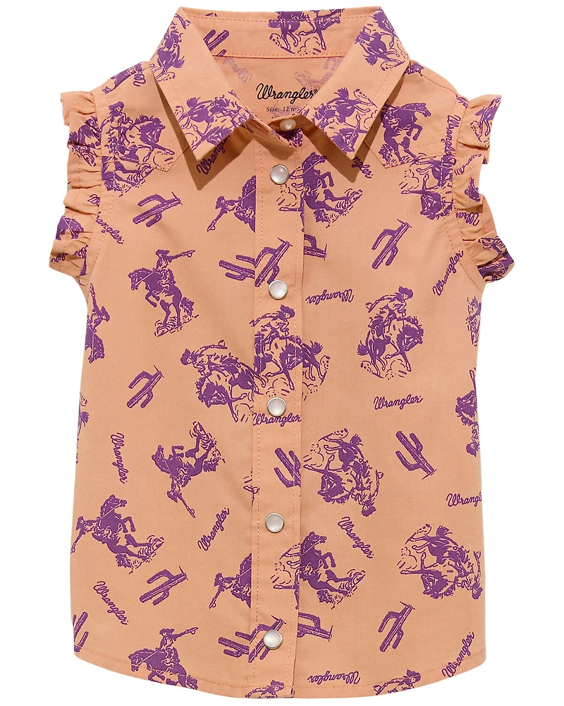 Wrangler Infant Girls' Western Print Sleeveless Pearl Snap Shirt