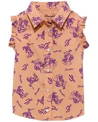 Wrangler Infant Girls' Western Print Sleeveless Pearl Snap Shirt