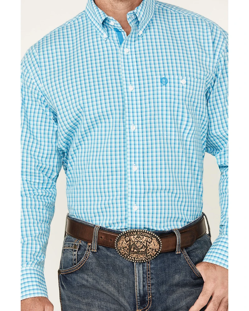 George Strait by Wrangler Men's Plaid Print Long Sleeve Button-Down Stretch Western Shirt
