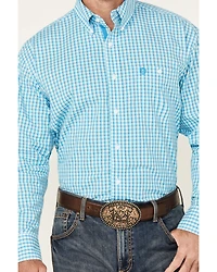 George Strait by Wrangler Men's Plaid Print Long Sleeve Button-Down Stretch Western Shirt