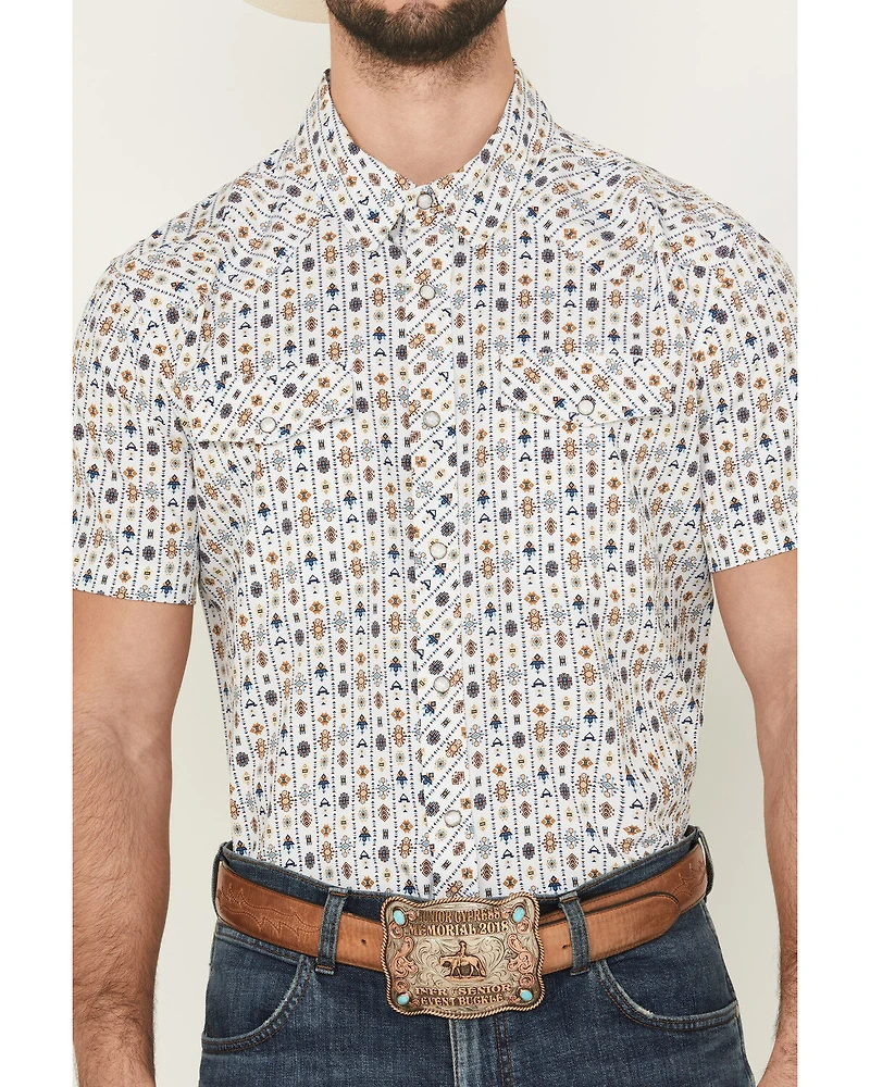 Panhandle Men's Southwestern Wallpaper Print Short Sleeve Snap Performance Western Shirt