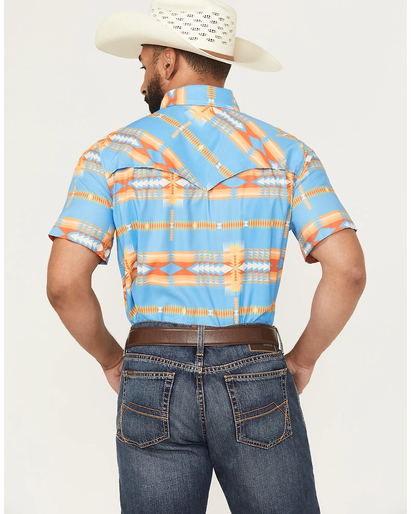 Rock & Roll Denim Men's Tek Southwestern Print Short Sleeve Snap Western Shirt