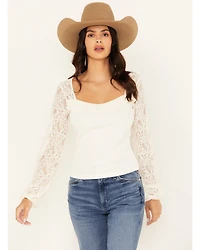 Shyanne Women's Lace Sleeve Rib Long Top