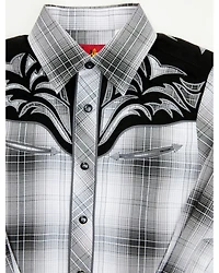 Rodeo Clothing Boys' Plaid Print Embroidered Long Sleeve Snap Western Shirt