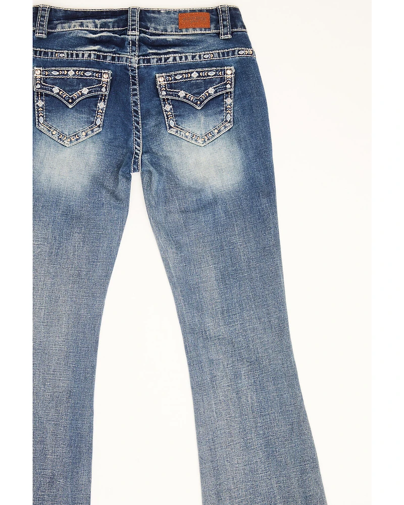 Shyanne Girls' Light Embroidered Faux Flap Pocket Bootcut Jeans
