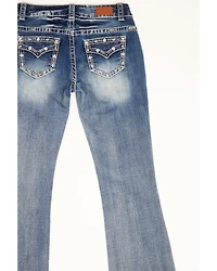 Shyanne Girls' Light Embroidered Faux Flap Pocket Bootcut Jeans