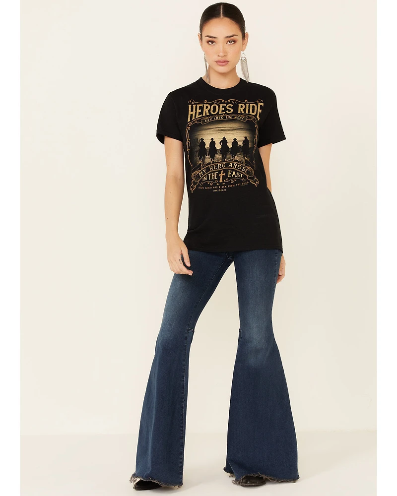 Kerusso Women's Heroes Ride Off Into The West Graphic Short Sleeve Tee