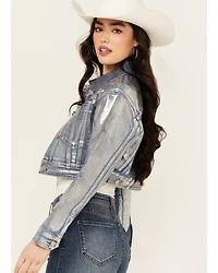 Vibrant Denim Women's Metallic Cropped Jacket