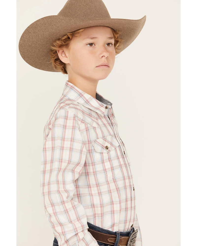 Cody James Boys' Plaid Print Long Sleeve Snap Western Shirt