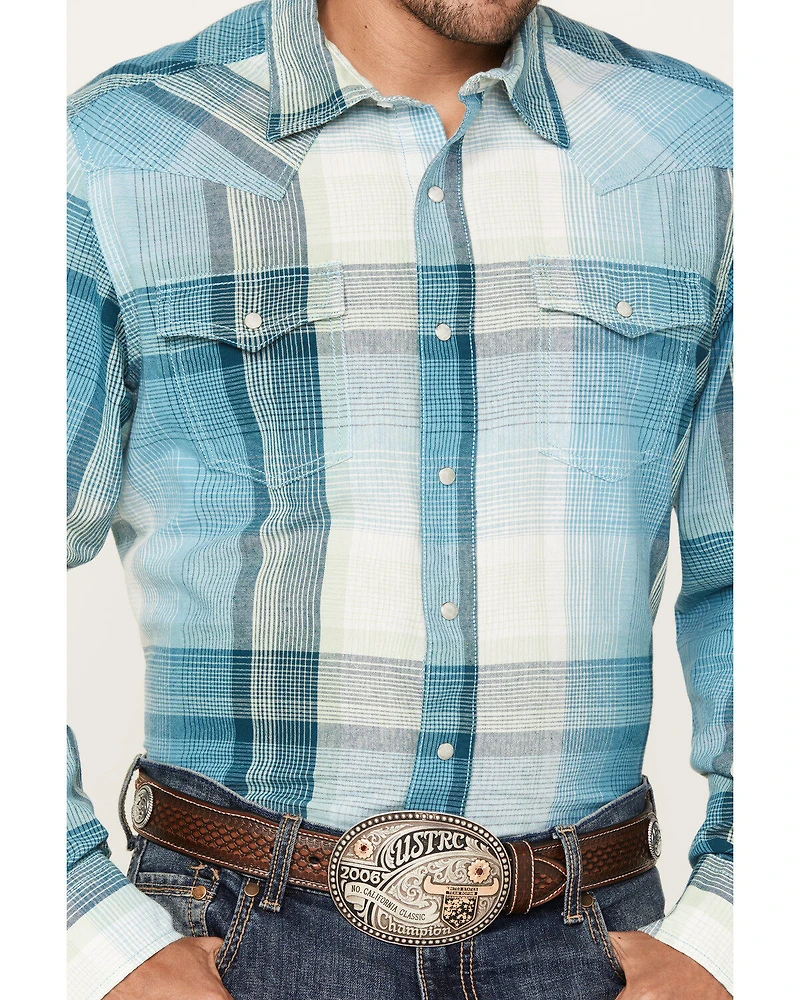 Wrangler Retro Men's Premium Plaid Print Long Sleeve Snap Western Shirt