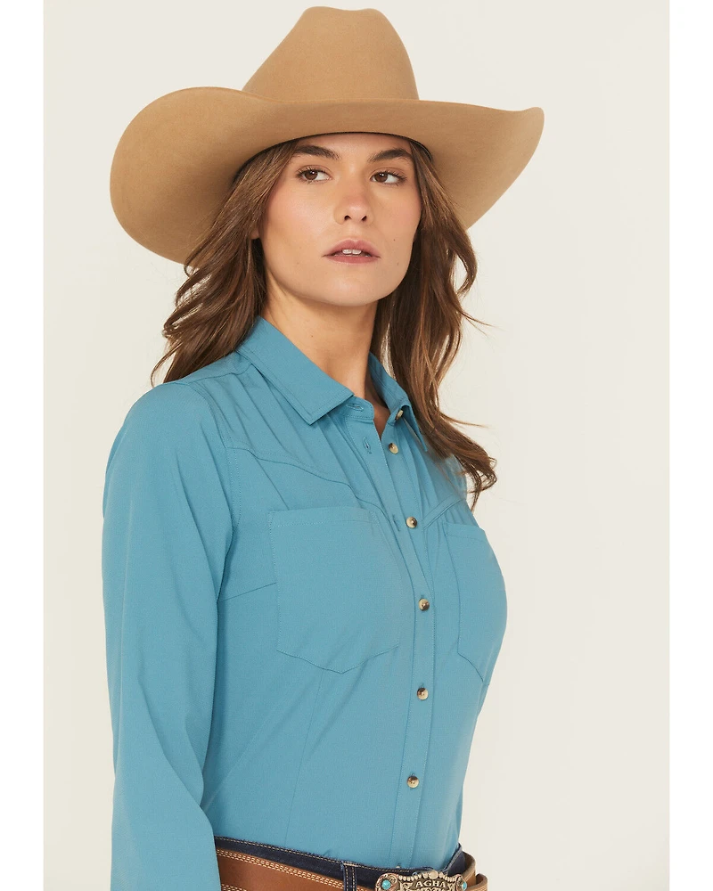 Shyanne Women's Solid Long Sleeve Button-Down Performance Shirt