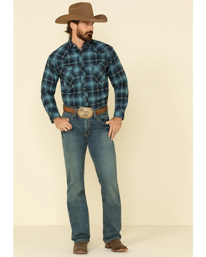 Resistol Men's Ombre Large Plaid Print Long Sleeve Western Snap Shirt