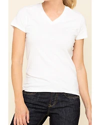 Dovetail Workwear Women's White Solid V-Neck Work Tee