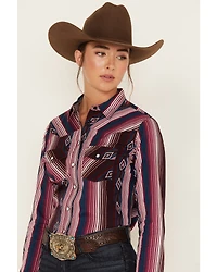 RANK 45® Women's Southwestern Stripe Print Heritage Snap Stretch Western Riding Shirt