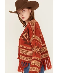 Rock & Roll Denim Women's Southwestern Print Fringe Cardigan