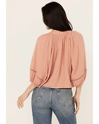 Cleo + Wolf Women's Brie Crochet Trim Long Sleeve Shirt