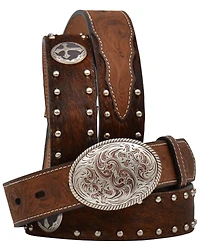3D Boys' Brindle Hair Cross Concho Buckle Belt