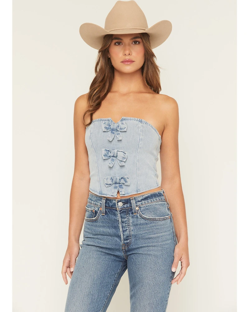 Blue B Women's Bow Tie Denim Bustier