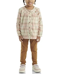 Carhartt Toddler Girls' Plaid Print Long Sleeve Button-Down Shirt And Leggings Set - 2 Piece