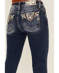 Miss Me Women's Dark Wash Mid Rise Agate Pocket 32" Bootcut Stretch Denim Jeans