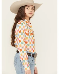 Roper Girls' Western Checkered Long Sleeve Pearl Snap Shirt