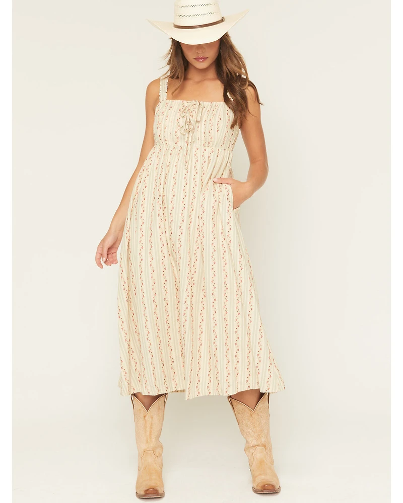 Listicle Floral Wallpaper Print Sleeveless Midi Dress