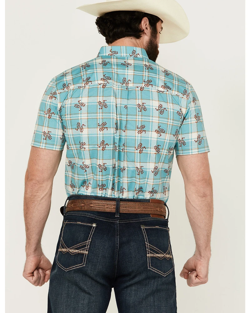 RANK 45® Men's Folklore Plaid Print Short Sleeve Button-Down Performance Stretch Western Shirt