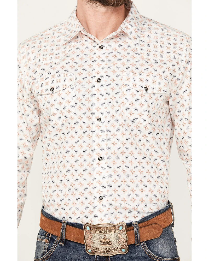 Gibson Trading Co Men's Barbed Wire Geo Print Long Sleeve Western Snap Shirt