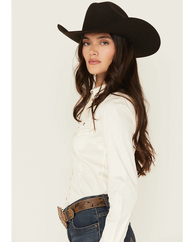 Shyanne Women's Poplin Embroidered Long Sleeve Button-Down Stretch Western Shirt
