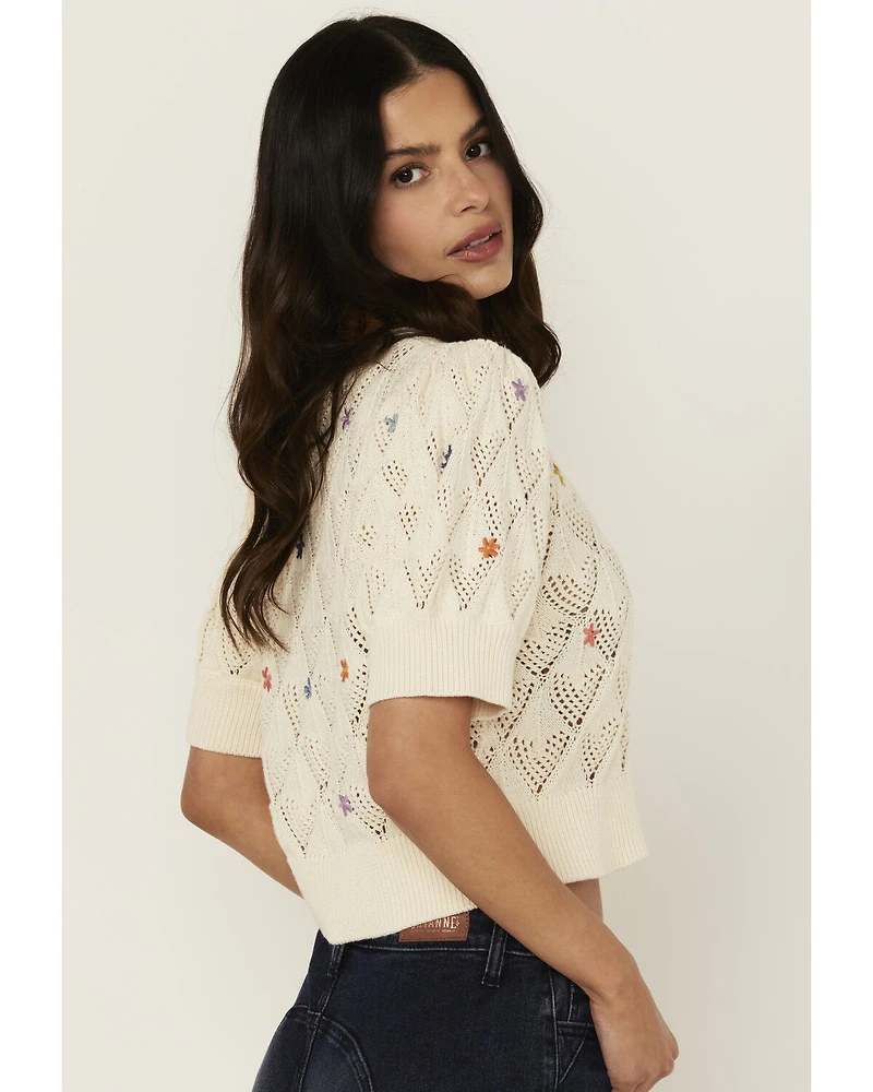 Driftwood Women's Floral Embroidered Knit Top