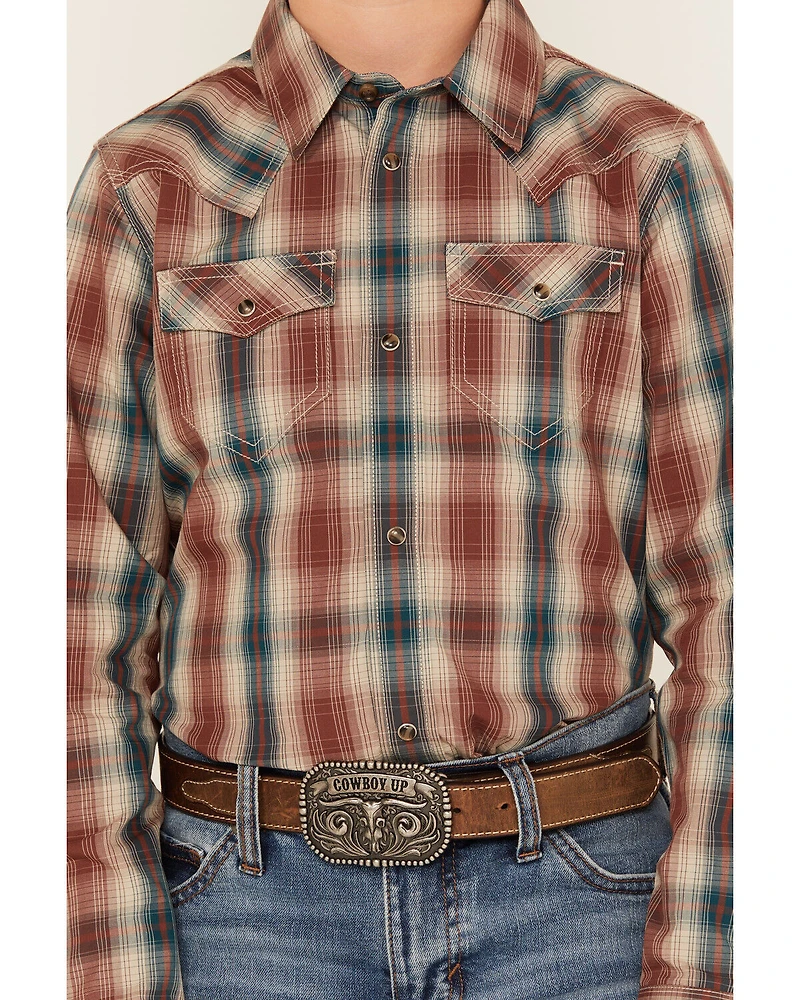 Cody James Boys' Ricardo Plaid Print Long Sleeve Snap Western Shirt