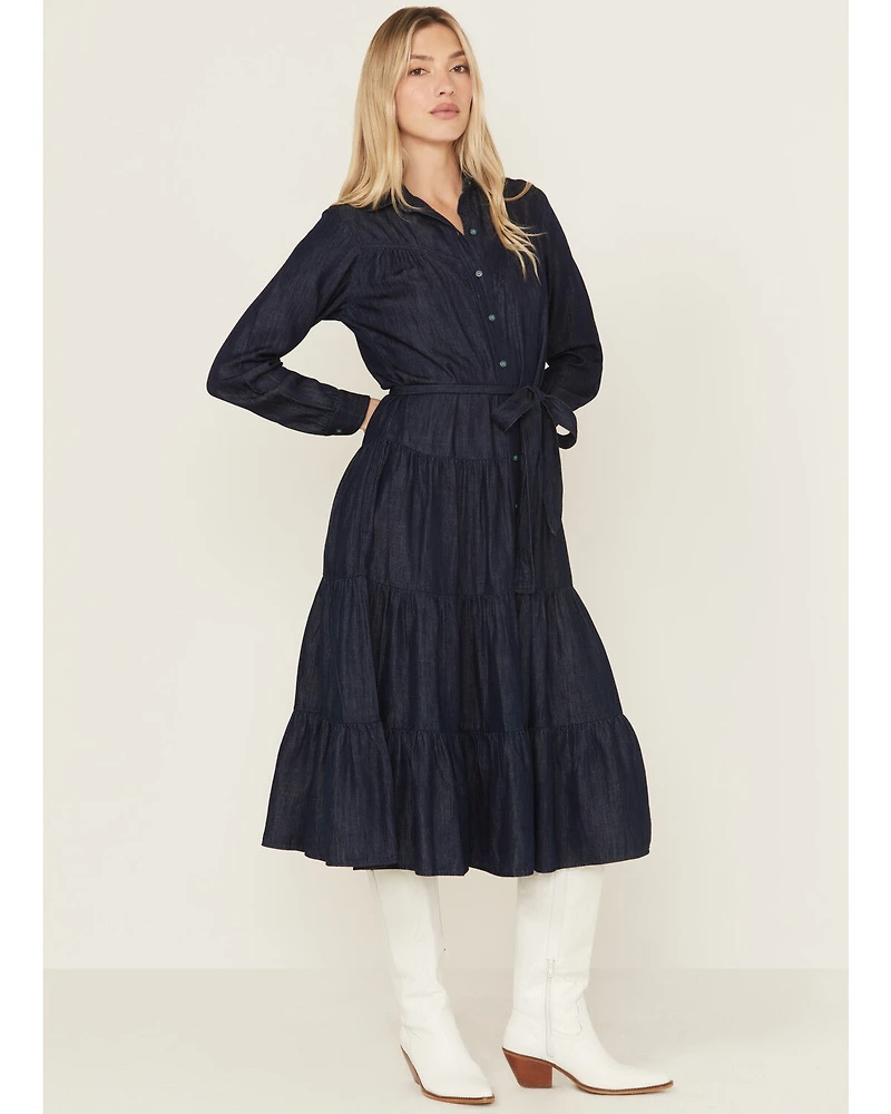 Ariat Women's Sahara Dark Wash Denim Long Sleeve Midi Dress