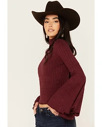 Shyanne Women's Rib Knit Mock Neck Bell Sleeve Top