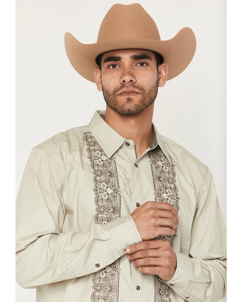 Moonshine Spirit Men's Heart Embroidered Long Sleeve Snap Western Shirt