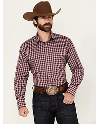Wrangler Men's Wrinkle Resistant Plaid Print Long Sleeve Snap Stretch Western Shirt