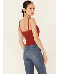 HYFVE Women's Ribbed Bottom Crochet Crop Cami