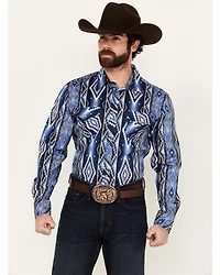 Rock & Roll Denim Men's Southwestern Striped Long Sleeve Pearl Snap Stretch Western Shirt